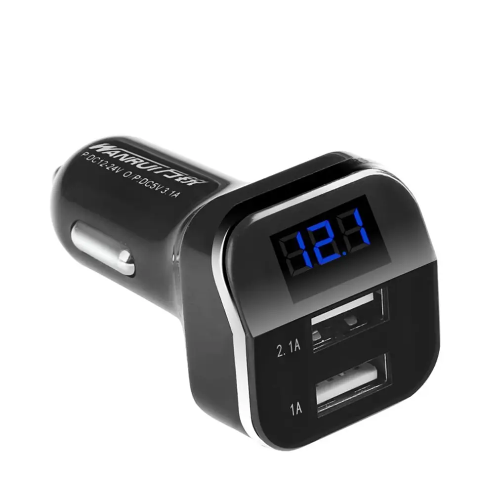 

Модное светодиодное зарядное устройство для автомобиля, 2 USB-порта, быстрая зарядка, черный/белый цвет, для смартфона, 2,1 а/1 А