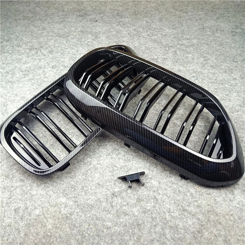A Pair G30 G38 Carbon Look Double Slat Car Grille For Bmw 5 Series 2018-IN ABS Glossy Black/ M Color Replacement Front |