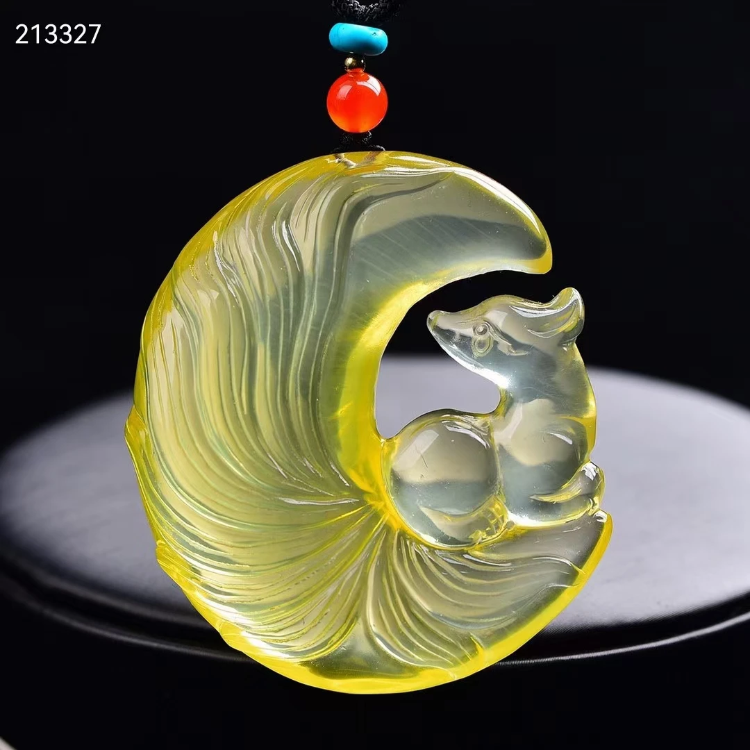 

9 Tails Fox Natural Yellow Citrine Quartz Pendant 55*49*18mm From Brazil Women Jewelry Clear Citrine Beads Necklace AAAAA