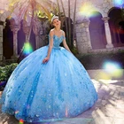 Синие платья для девушек 2022 кружевное бальное платье с аппликацией из кристаллов платья для девушек милое платье 16