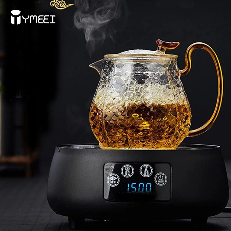 

YMEEI Glass Teapot Cup Set Heat Resistant Glass Teapot With Tea Infuser Filter Gold Handle Oolong Flower Teapot Puer Tea Kettle