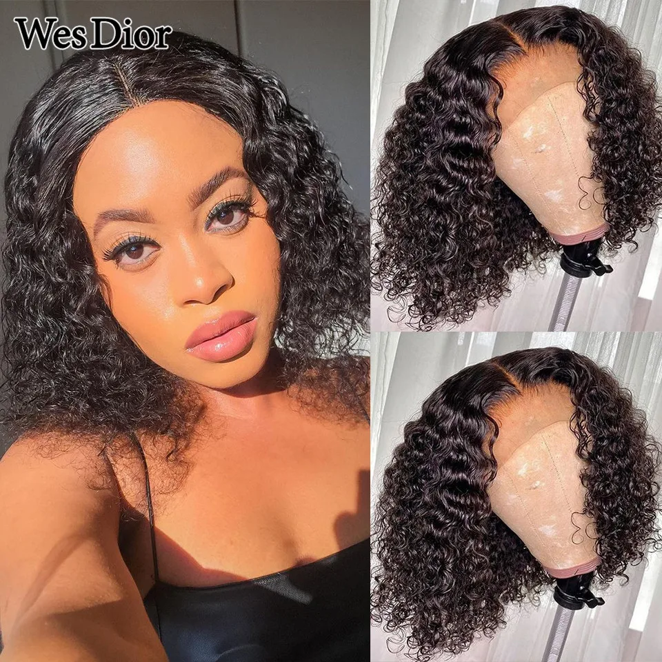 Brazilian Lace Human Hair Wigs Short Bob Curly Human Hair Wig 13X4 Lace Front Wig For Black Women Pre-Plucked With Baby Hair