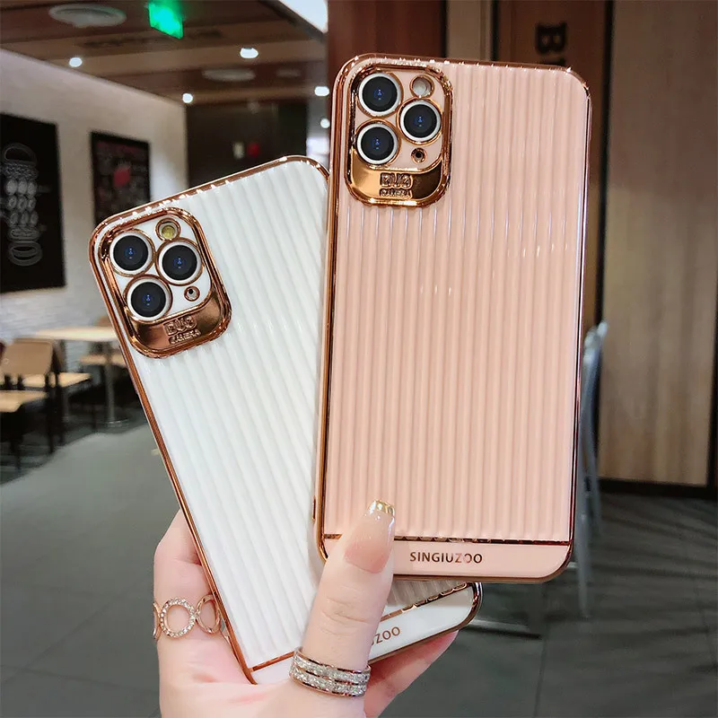 

For iPhone 13 12 Pro Max Case Luxury Stripes Electroplated Plated Silicone Cover for iPhone 7 8 Plus XS XR X 11 Pro SE 2020