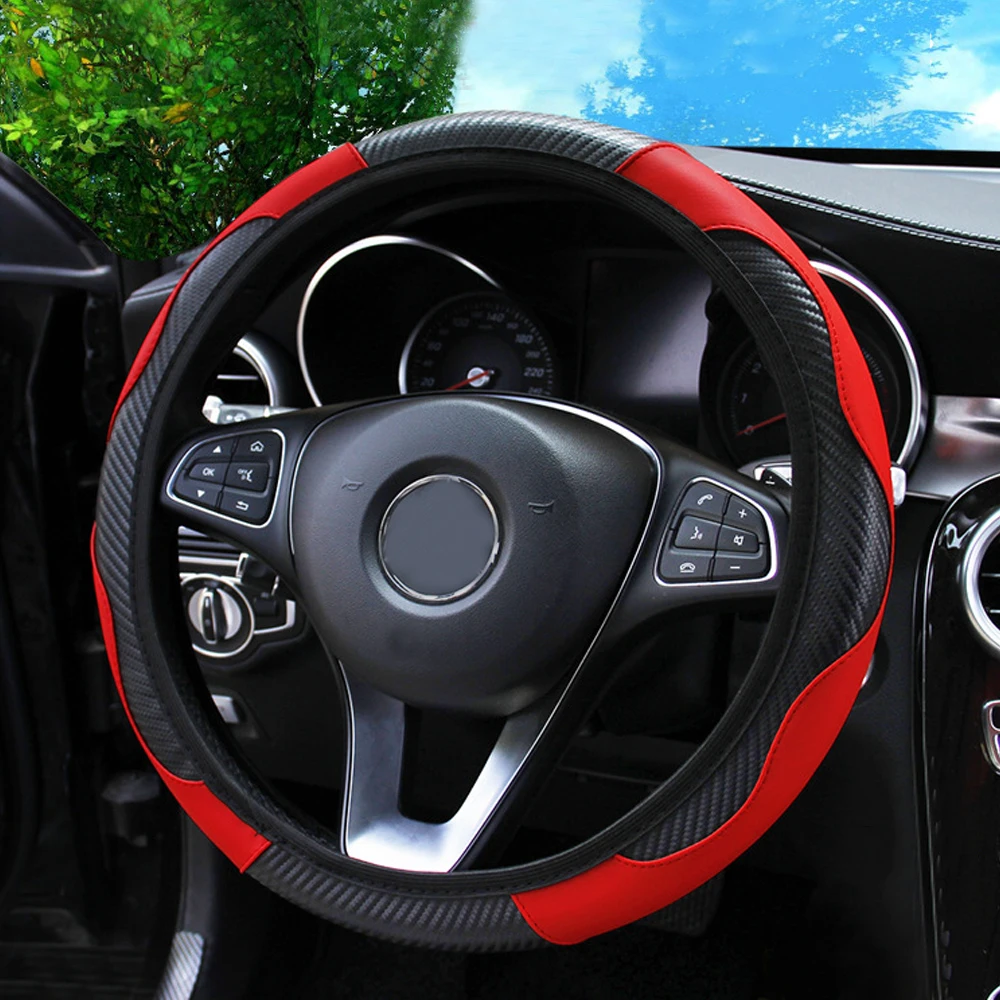 

Red Car SUV Auto Vehicle Microfiber Leather Steering Wheel Covers 38cm/15'' Durable Interior Decoration Accessories Universal
