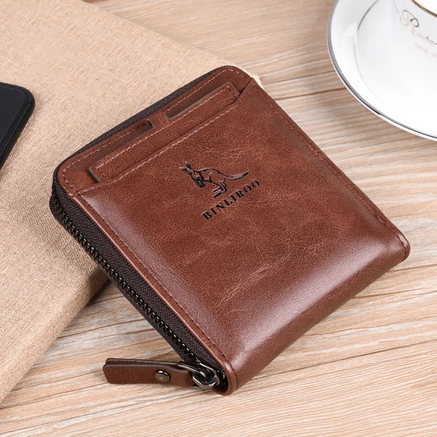

2021 New Anti Theft Brush Zipper Short Men's Wallet With Coin Pocket Clutch Purse Bag For Male Money Wallet Denim Card Holder