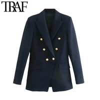 traf women fashion with metal buttons blazers coat vintage long sleeve back vents female outerwear chic tops