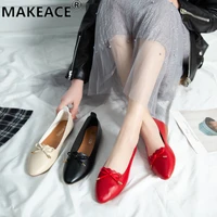 autumn new fashion low heel womens shoes leather soft bottom all take casual shoes shallow bowknot simple women shoes