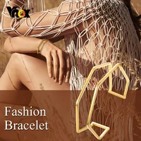 vnox boho geometric cuff bracelets for women gold tone stainless steel chic bangle stylish girl lady party jewelry