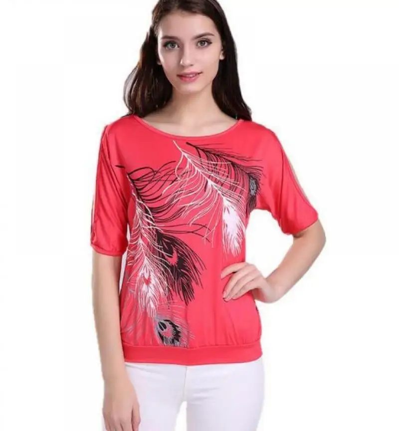 Женская футболка с коротким рукавом круглым вырезом и открытыми плечами|t-shirts summer