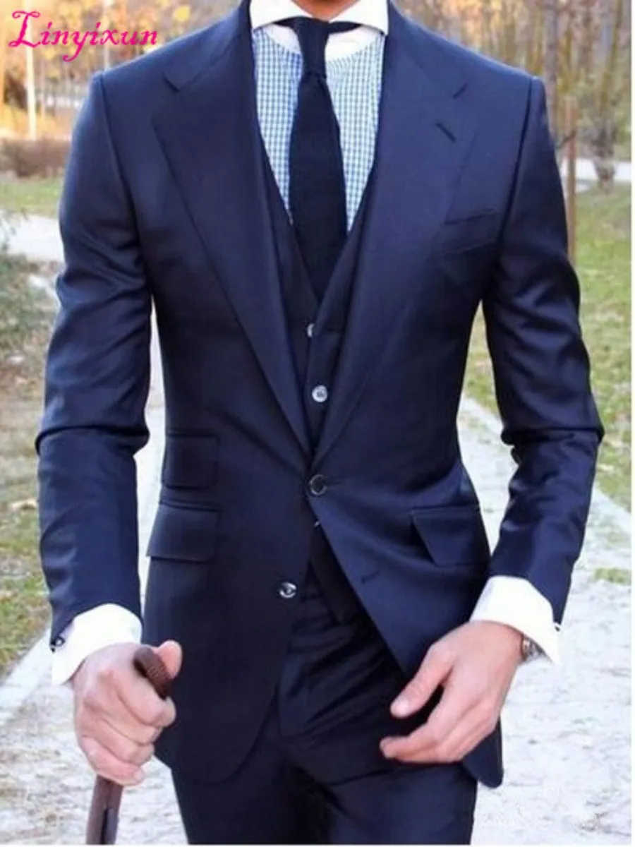 Linyixun темно синий свадебный костюм из 3 предметов для мужчин смокинги жениха с 2