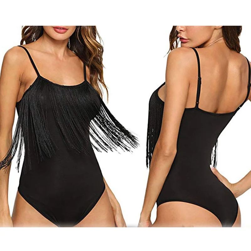 

2019 New Women Black Sexy Backless Sleeveless Bodysuits Sling Playsuit Rompers Fashion Tassel Solid Color Womens Bodysuit Wear