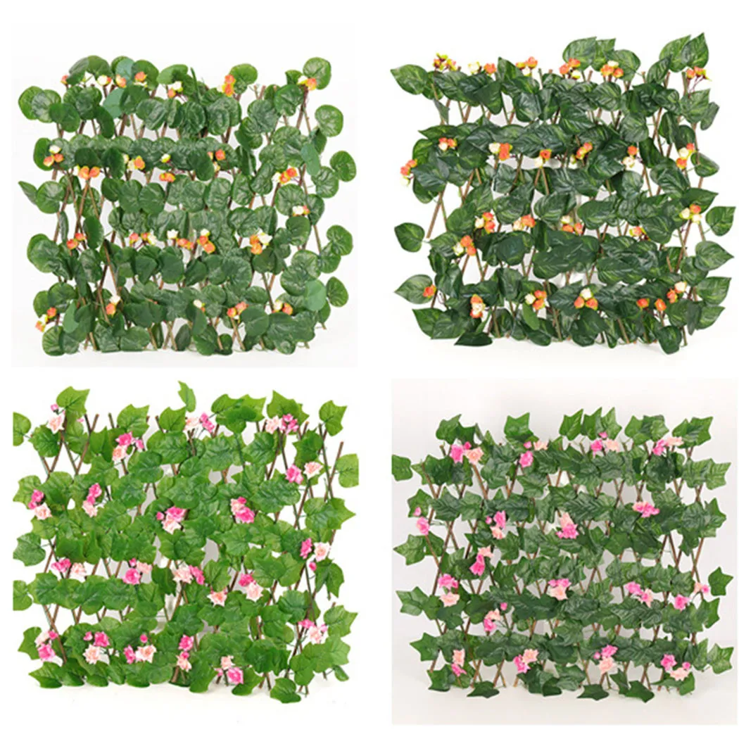 Valla telesc&oacute;pica para jard&iacute;n, enrejados de expansi&oacute;n, flor de hoja Artificial, valla telesc&oacute;pica de madera para pared, 1 Uds.-5