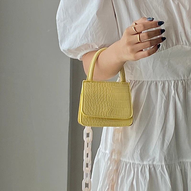 

12cm Mini Crocodile Square Sling Bag 2020 Trend Designer Handbag New Stylish Acrylic Chain Bag Female PU Shoulder Messenger Bags