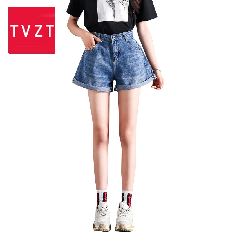 

TVZT Vintage High Waist Blue Wide Leg Female Jean Women 2020 New Jean Shorts Women Summer Korean Style Women Loose Short Shorts