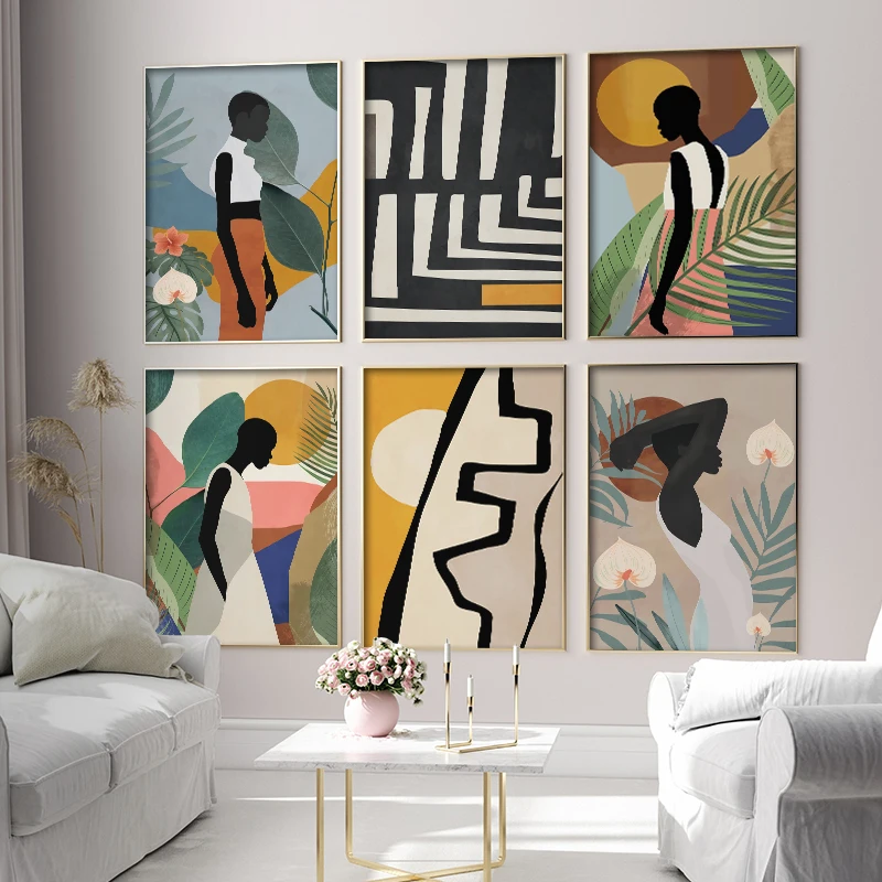 

Abstract Fashion Vintage African Art Black Woman Wall Art Canvas Painting Nordic Boho Landscape Posters and Prints Wall Pictures