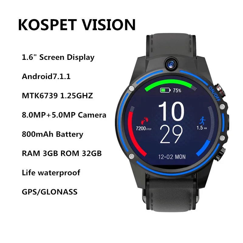 Vision blue Kospet VIsion Смарт часы Android телефон 3 ГБ 32 ГБ Двойная камера Спортивные gps Smartwatch человек для apple IPhone HUAWEI часы GT pro - Цвет: Vision blue