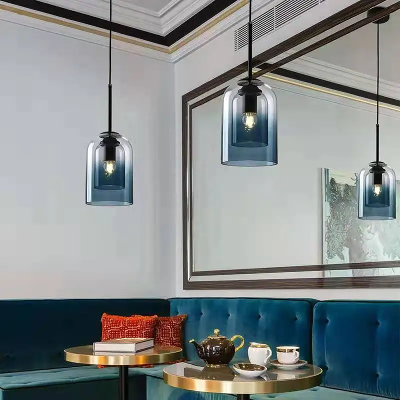 Северное светильник-подвеска из стекла Nordic Amber/Gray/Blue для спальни со светодиодной люстрой для освещения в столовой, баре, пабе и ресторане.