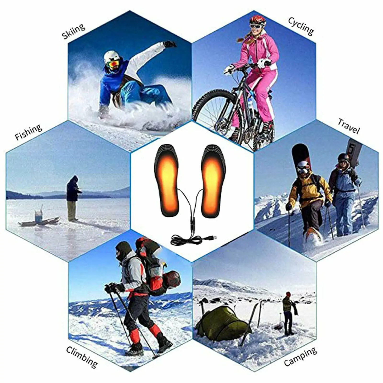 USB перезаряжаемые Подогреваемые стельки для обуви моющиеся Теплые Солнечные