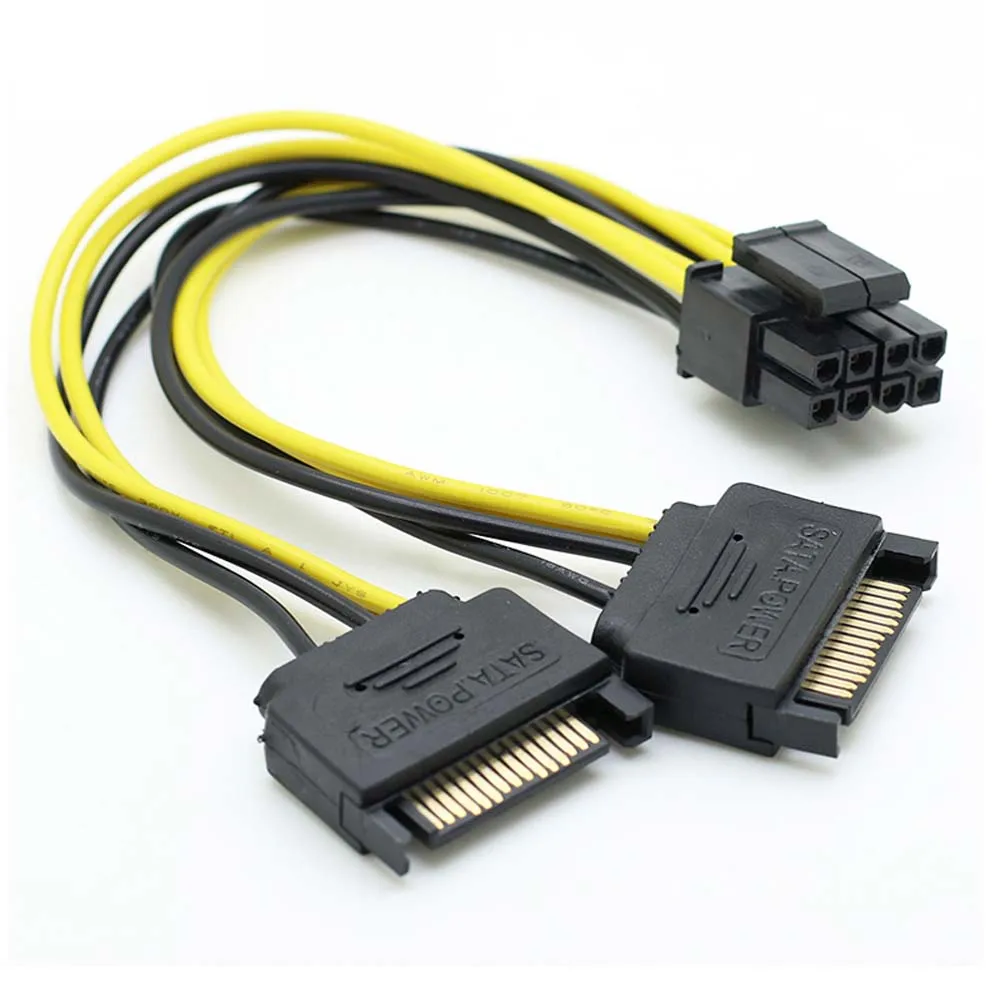 

SATA 2x15Pin to Graphics card PCI-e PCIE 6/8 Pin Video Card Power Supply Cable 6/8pin to Dual Sata Y Splitter Adapter 20CM 18AWG