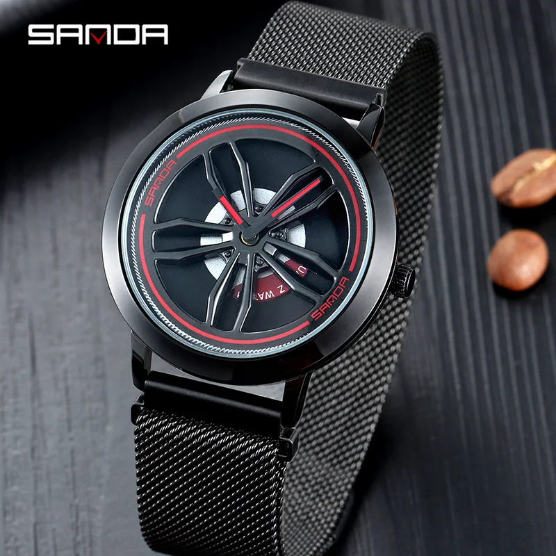 

SANDA Rotate dial Men's Watches Top Brand Luxury Rose Gold Mesh Watch Men Fashion Business Wrist watches Relogio Masculino P1009