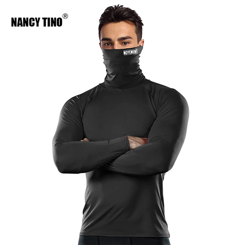 

Men's High Collar Fitness T-shirt Long-sleeved Tight-fitting Sports Quick-drying Clothing Climbing Hiking Cycling GYM Wear