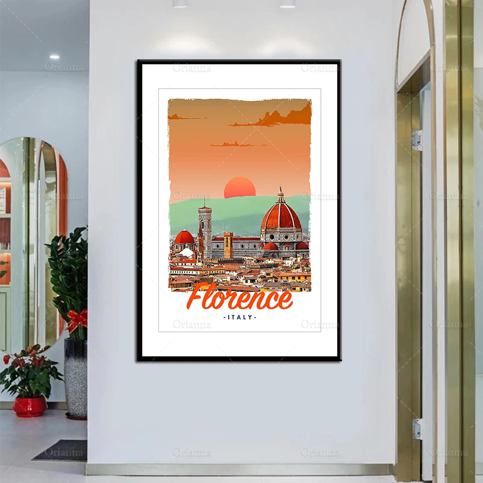 

Retro Vintage Style Travel Poster Florence Italy Oil Painting Posters and Prints on Canvas Hd Wall Art Modular Home Decoration