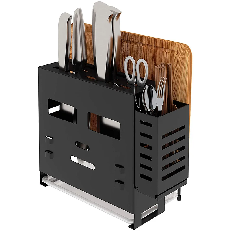 

Держатель для ножей, 4 в 1, органайзер для хранения ножей/вилок/палочек/ложек/разделочной доски для кухонной столешницы, настенное крепление