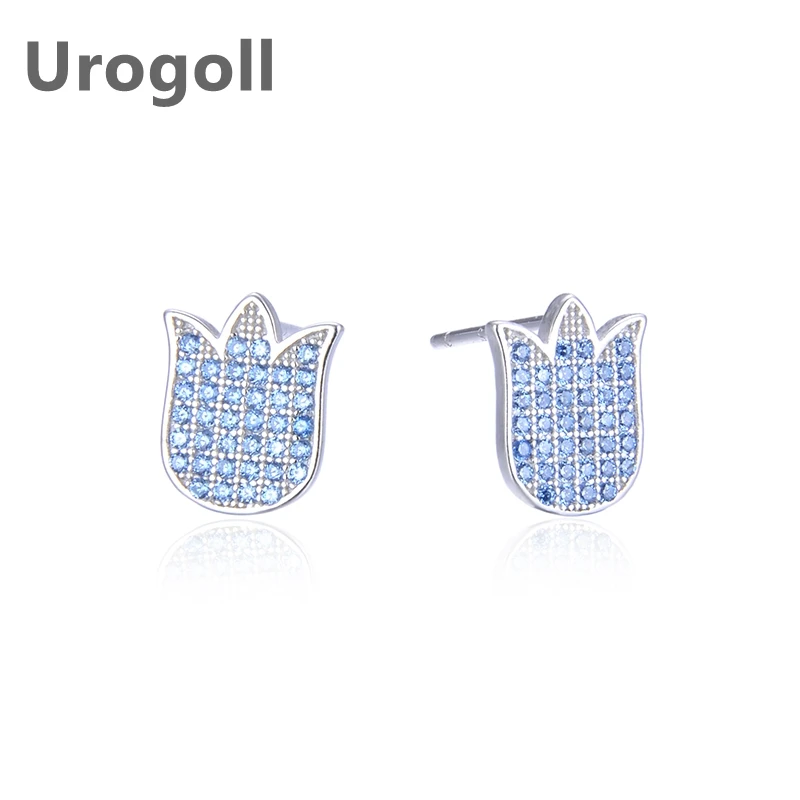 

Модные женские серьги-гвоздики из чистого серебра 925 пробы с цветами, серьги-гвоздики с синим цирконием, серебряные серьги для девочек