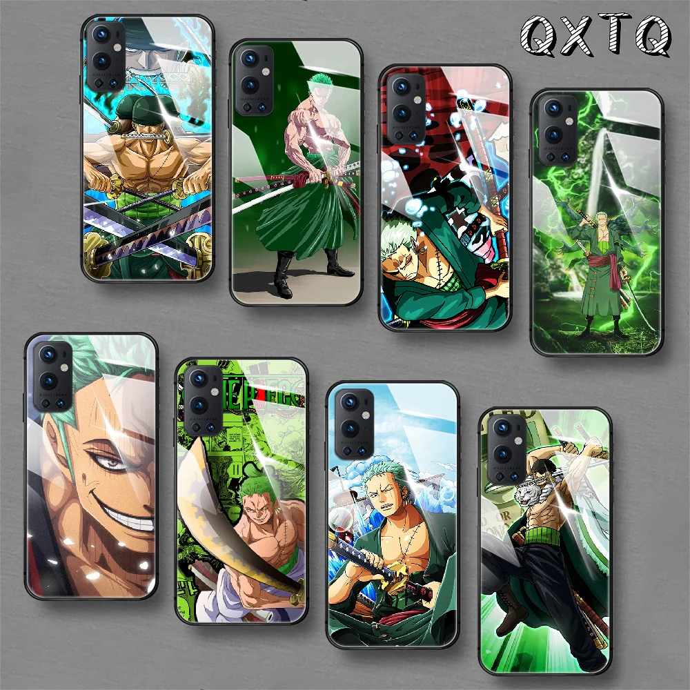

One-Piece-Zoros Anime Tempered Glass Smart Phone Case For Oneplus Oppo Realme 5 6 7 8 9 T Find x3 Pro Nord Gt Cover Cell Shell