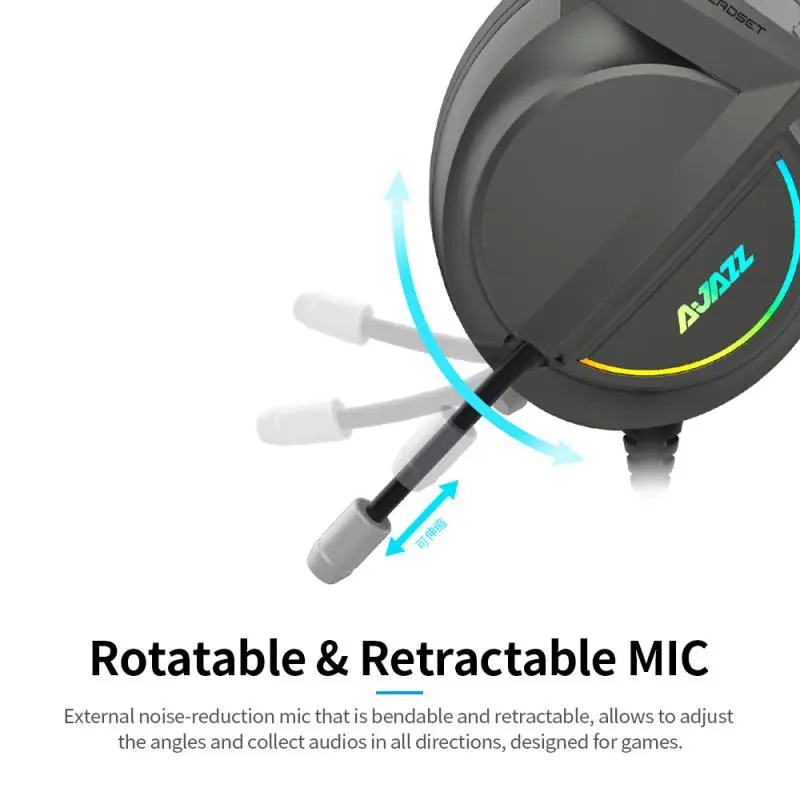 

USB Gaming Headset with 7.1 Stereo Surround Sound & LED Light, Retractable Noise Canceling Microphone with Comfortable Earmuffs