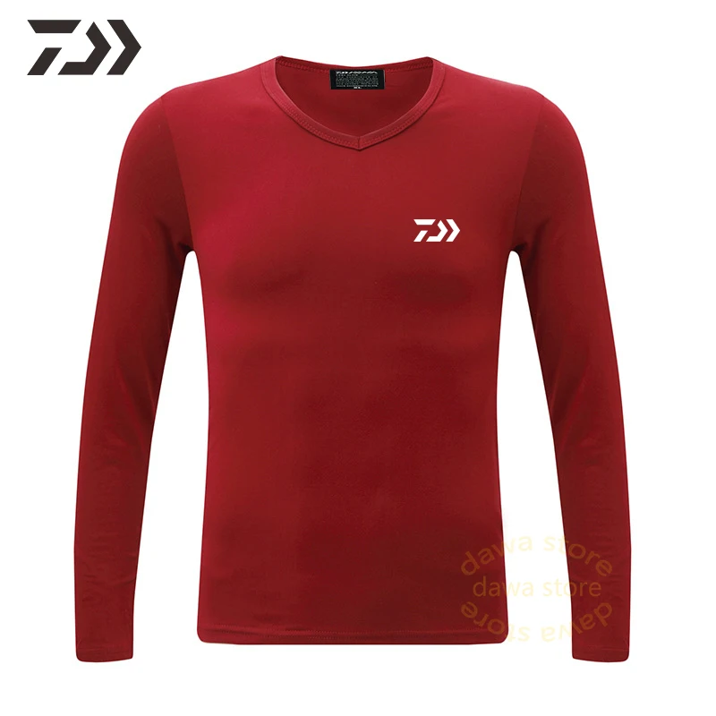 T Shirt Long Sleeve Men Fishing Shirts Top V-neck Thick Warm Autumn Winter Casual Clothing Solid Bottoming |
