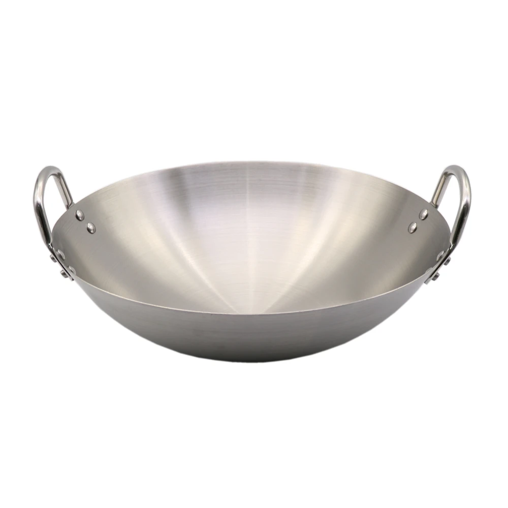 

Stainless Steel Double Ear Chef Fry Wok Gas Cooker Traditional Handmade Pot Non Coating Woks