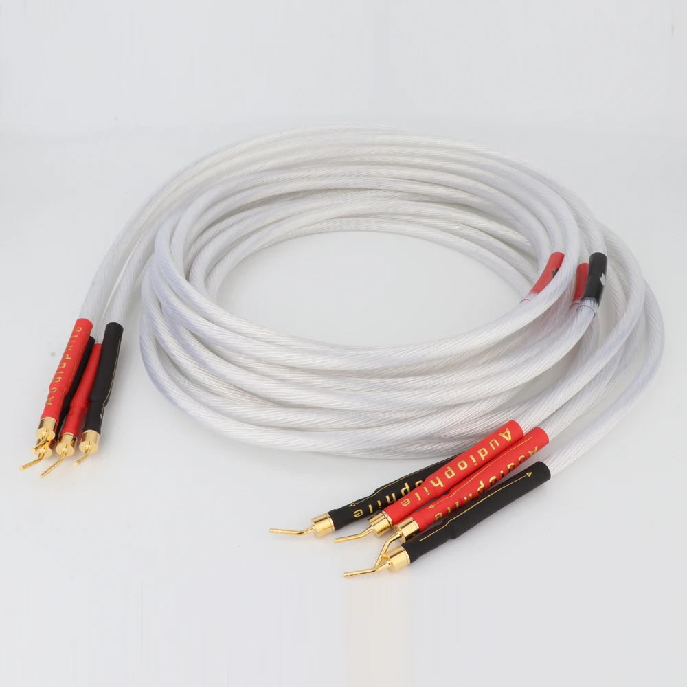 

Пара 7N OCC медный посеребренный Акустический кабель высококлассный аудиофил громкий динамик кабель с Y-образной вилкой к банановой вилке