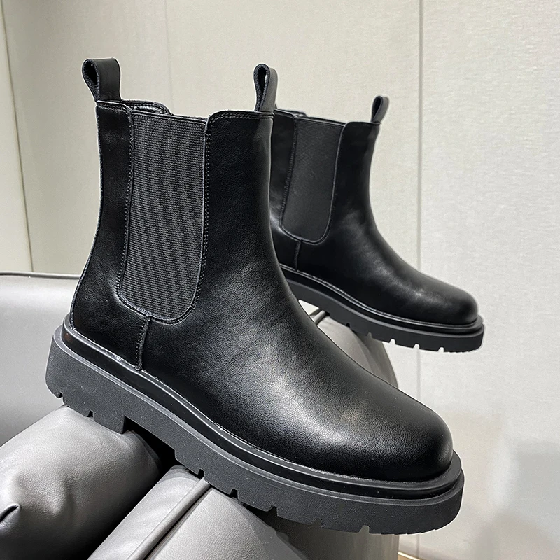 

Men Boots Leather High Top Slip on Military Boots Men Winter Ankle Lightweight Shoes for Men Warm Tooling Non Slip Chelsea Boots
