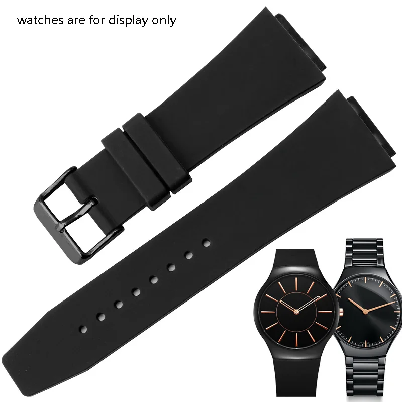 

Soft Silicone Watchband 24*18mm Black Bracelet Convex Interface Replacement Strap For True Thinline Series Men's Watch Chain