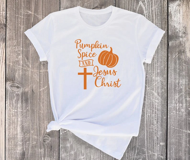 Тыква специй и Иисуса Христос Крест футболка 100% хлопок Забавный Унисекс Женская