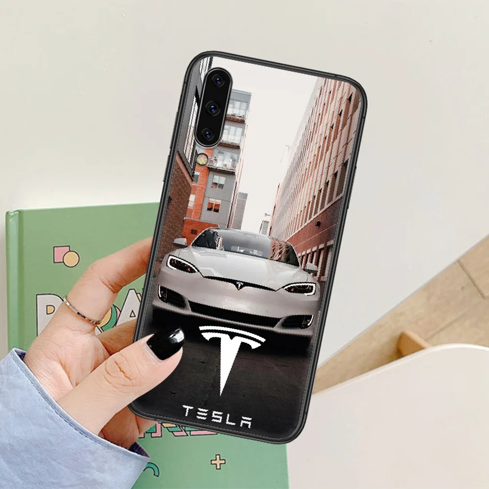 

electric car Tesla logo Phone Case For Samsung Galaxy A 3 5 7 8 10 20 20E 21S 30 30S 40 50 51 70 71 black Shell Luxury Bumper
