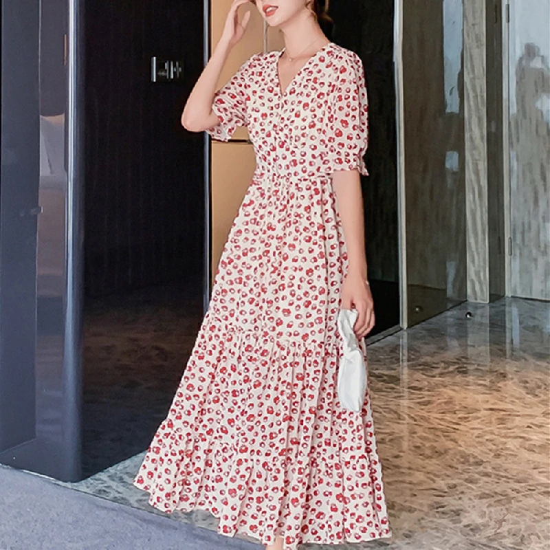 

Maxi Boho Tropical Beach Vacation Dresses Women Long Chiffon Floral Dress Summer 2021 Runway Vintage Elegant Korean Party Dress