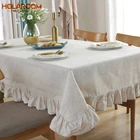 Однотонная скатерть в форме лотоса, кружевная скатерть, украшения для столовой, для дома, из хлопка и льна, вечерняя скатерть для пикника