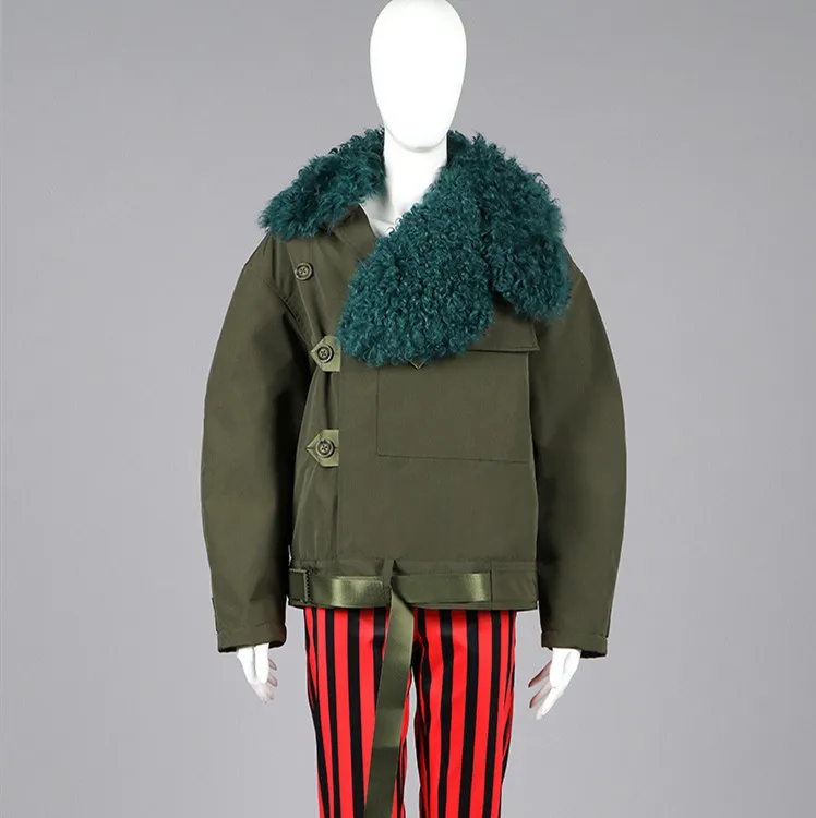 Женская куртка в стиле милитари зеленое пальто из овечьей шерсти 2020 свободные