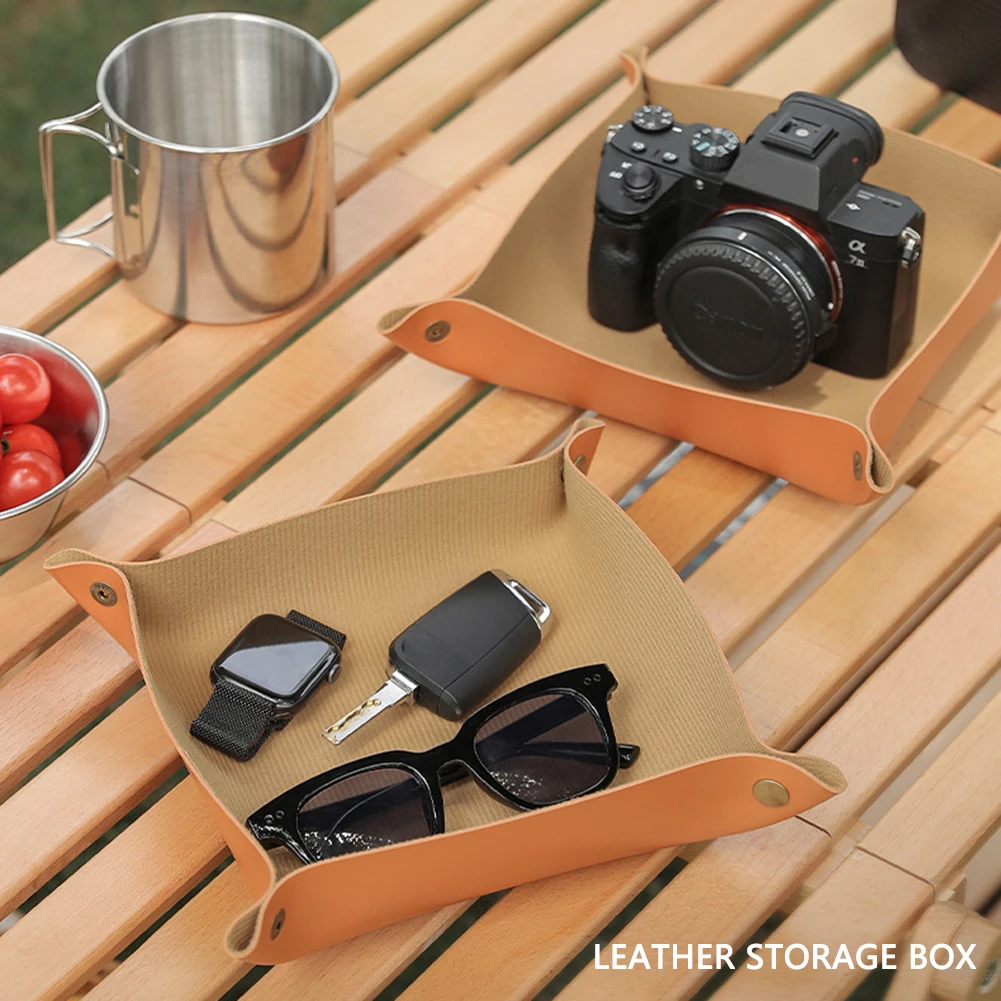 

Practical Foldable Storage Box Space Saving Desk PU Leather Tray for Dice Table Games Key Wallet Coin Organizer Case