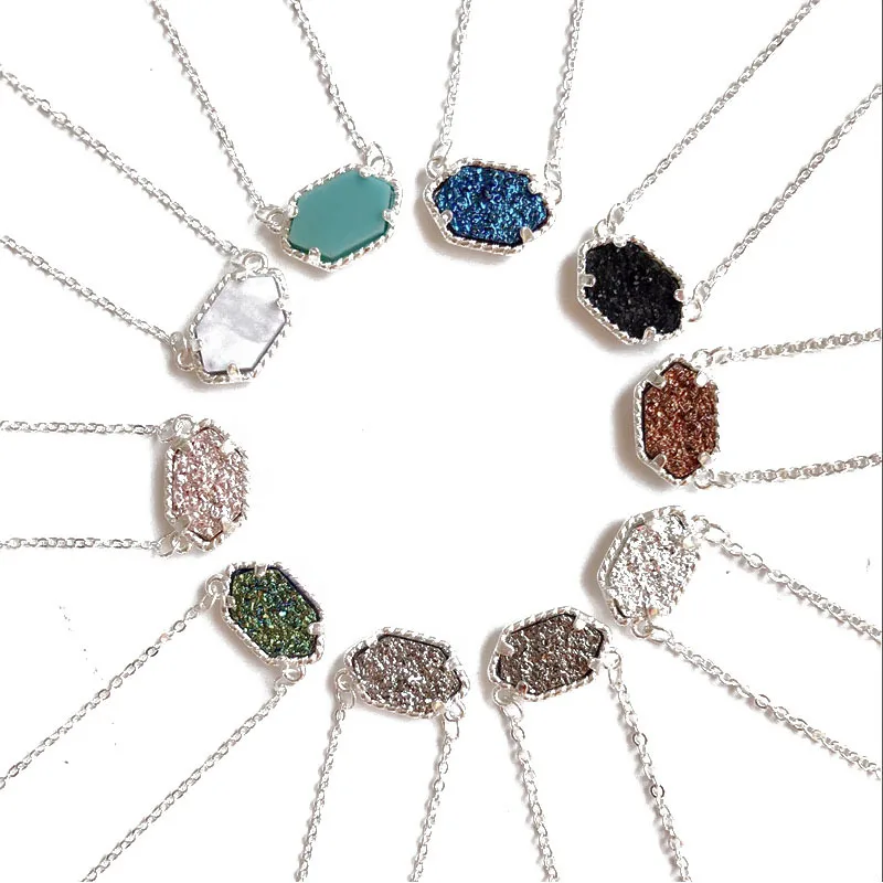 Ожерелье Drusy с подвеской шестигранное ожерелье из смолы Druse золотого цвета