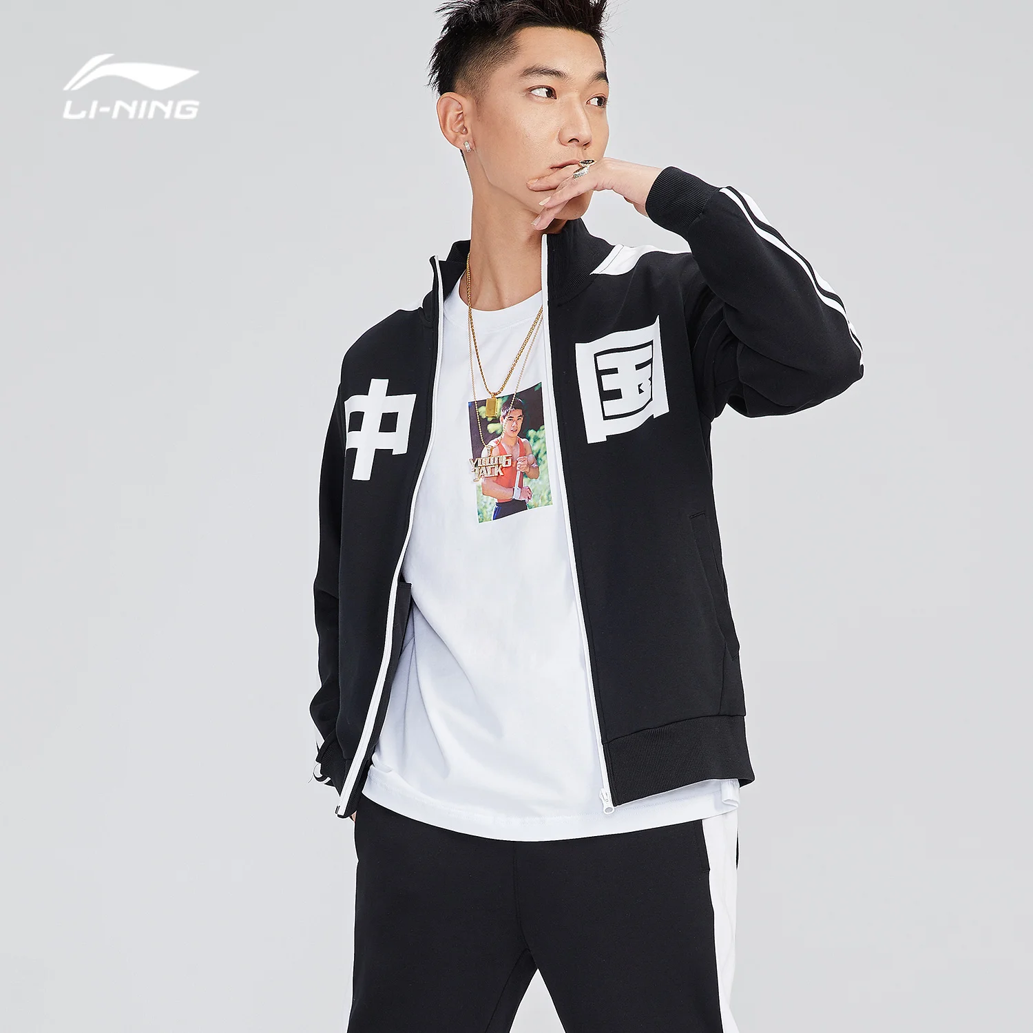 Li-Ning мужской трендовый свитер Китай печать Толстовка 82% хлопок 18% полиэстер