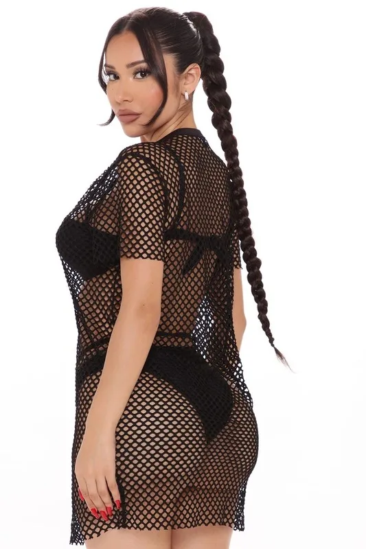 

2020 Fashion New Solid Color Sexy Mesh Cutout Perspective Dress for Women