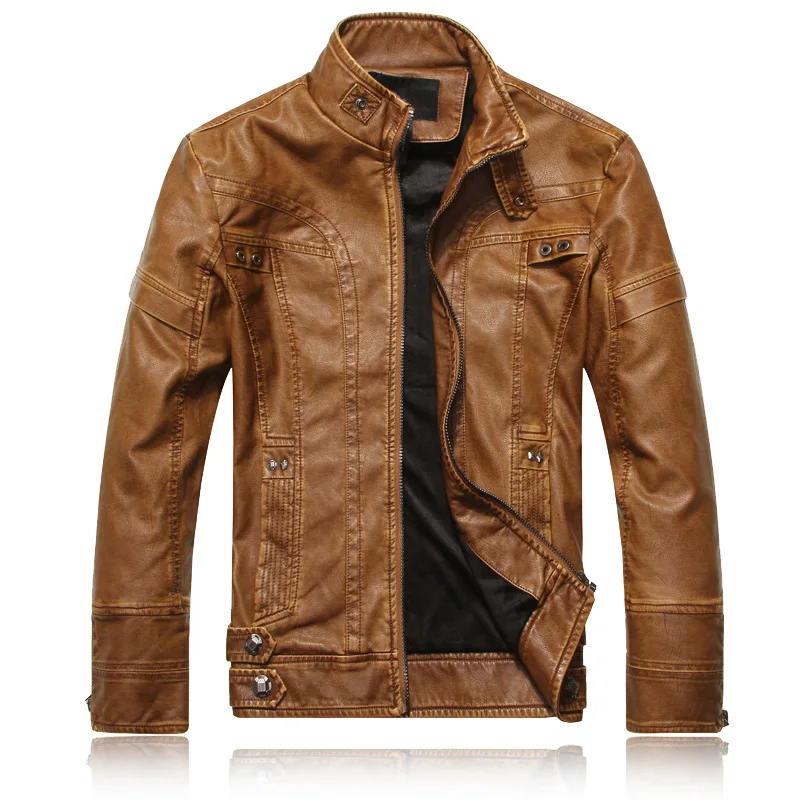 

Men Winter Casual Motorcycle Leather Jacket Men's Autumn Brand Vintage Washed Biker PU Leather Jacket Coat Mens Slim Outwear