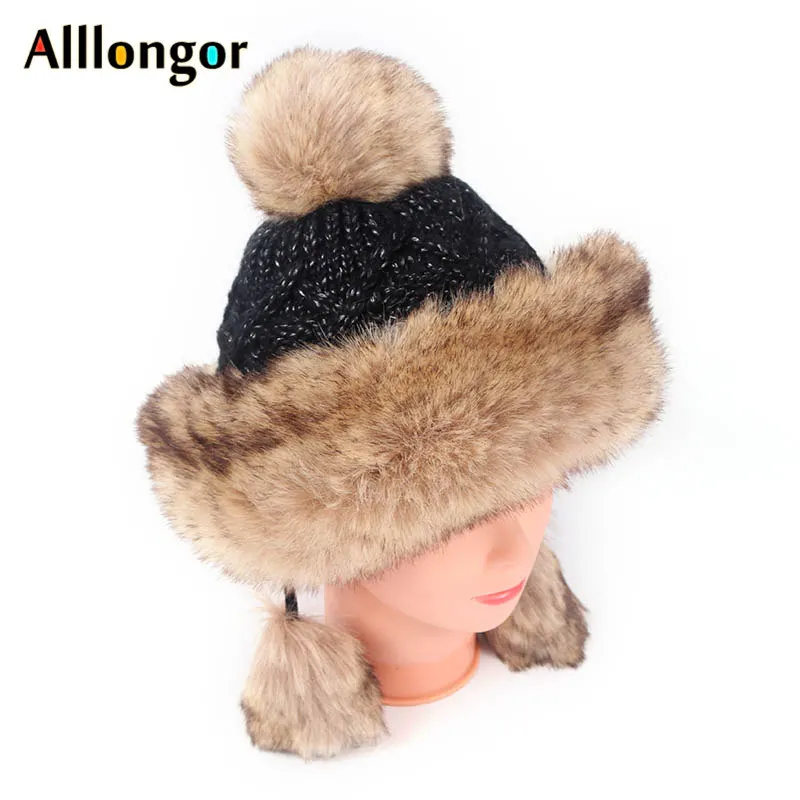 Зимняя теплая женская шапка 2020 принцессы вязаная с помпоном из искусственного