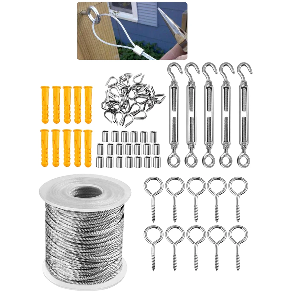 

56PCS Wire Rope Cable 30m Wire Fence Railing Kits Stainless Steel Clothesline With Hook Excellent Corrosion And Rust Resistance