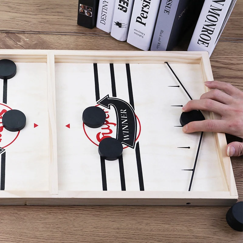

Fast Sling Puck Game Ice Hockey Game Pine Play Chess Wooden Hockey Game Desktop Game Battle Board Game for Family
