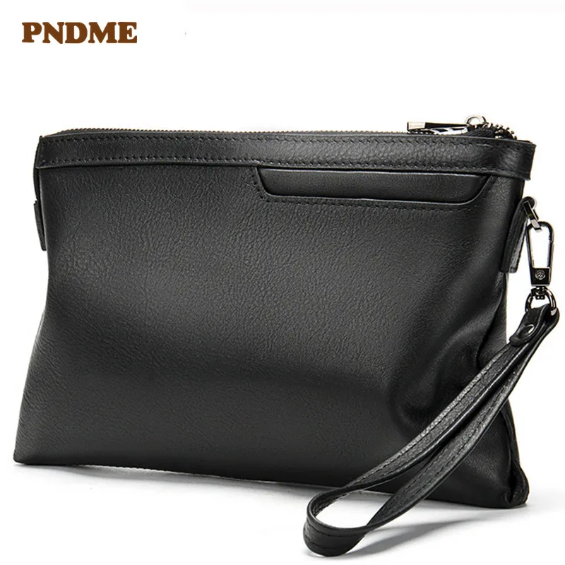 

Деловая повседневная мужская сумка-клатч из натуральной кожи, простая Мягкая Черная Женская сумка-конверт из натуральной воловьей кожи пер...