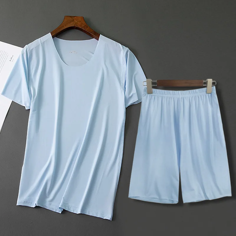 Мужская Однотонная рубашка и брюки 2 шт. пижамный комплект для сна повседневная